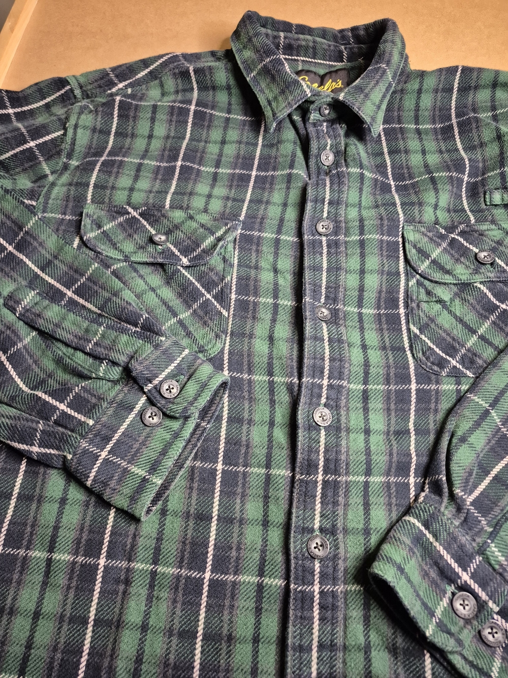 Cabela's Green and Navy Plaid Thick Flannel Button-Down Shirt 4304/5